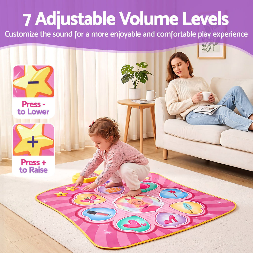 Dance Mat for Kids Age 3-12 Electronic Dance Game Pad Toy with 3 Game Modes, Pink