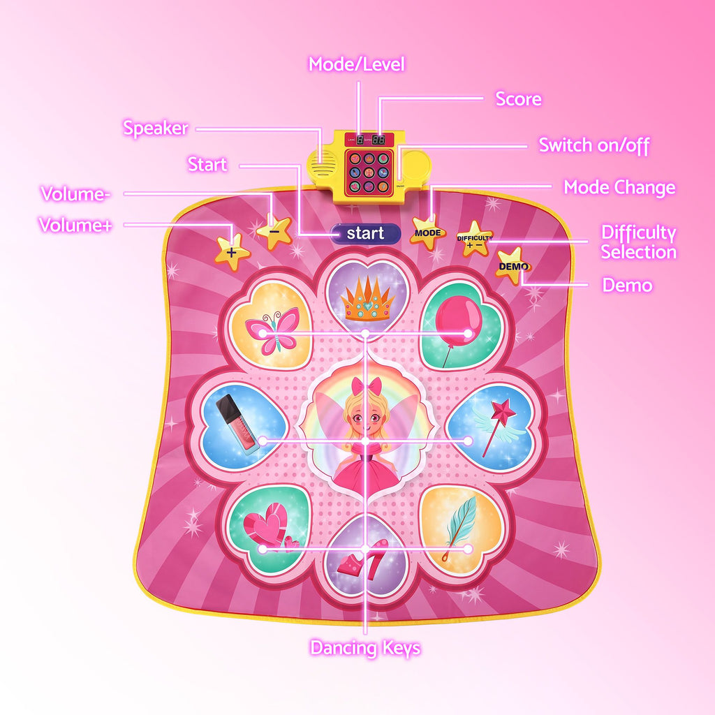 Dance Mat for Kids Age 3-12 Electronic Dance Game Pad Toy with 3 Game Modes, Pink