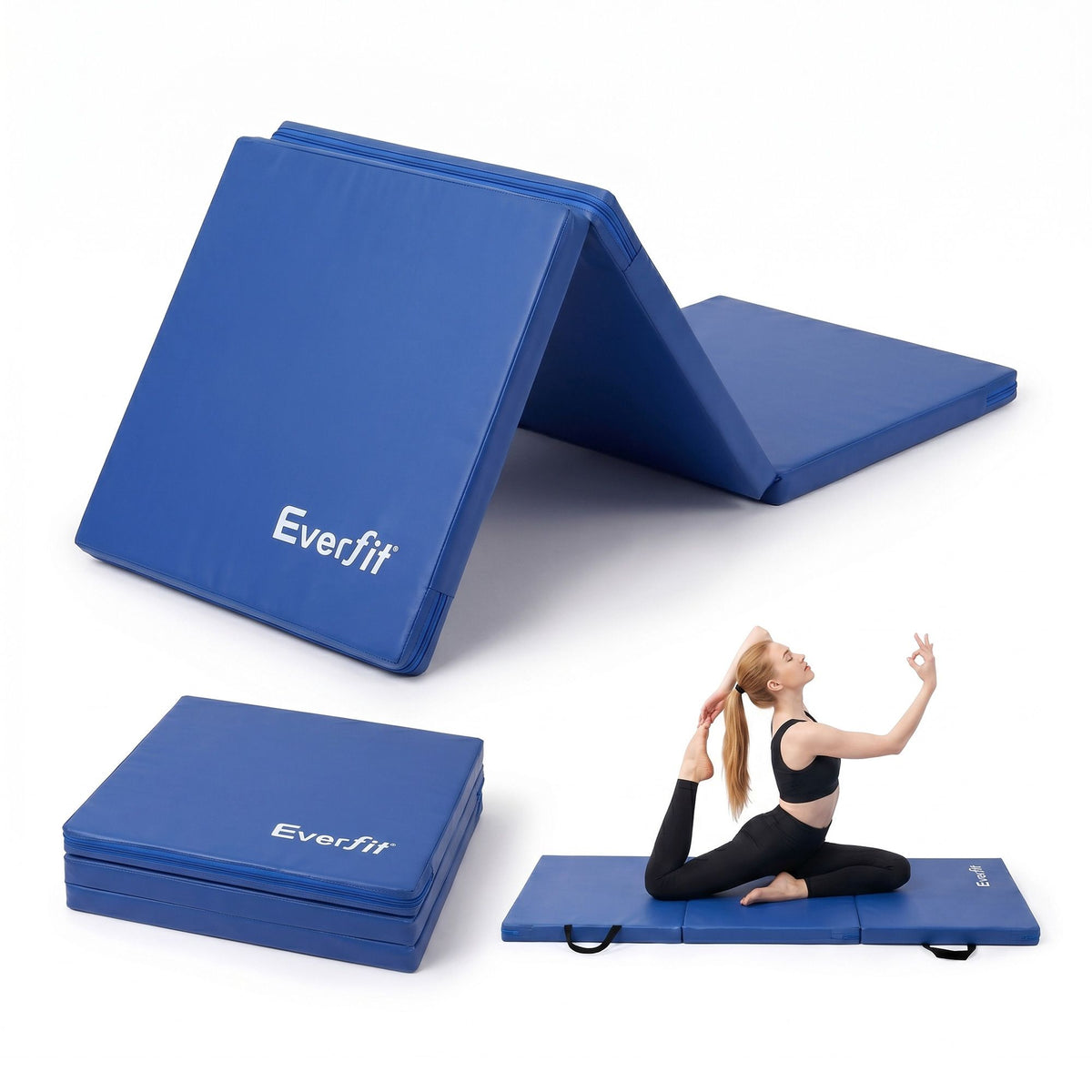 180x60cm Gymnastics Mats Folding Exercise Floor Mat Portable 3 Fold Tumbling Mat Blue
