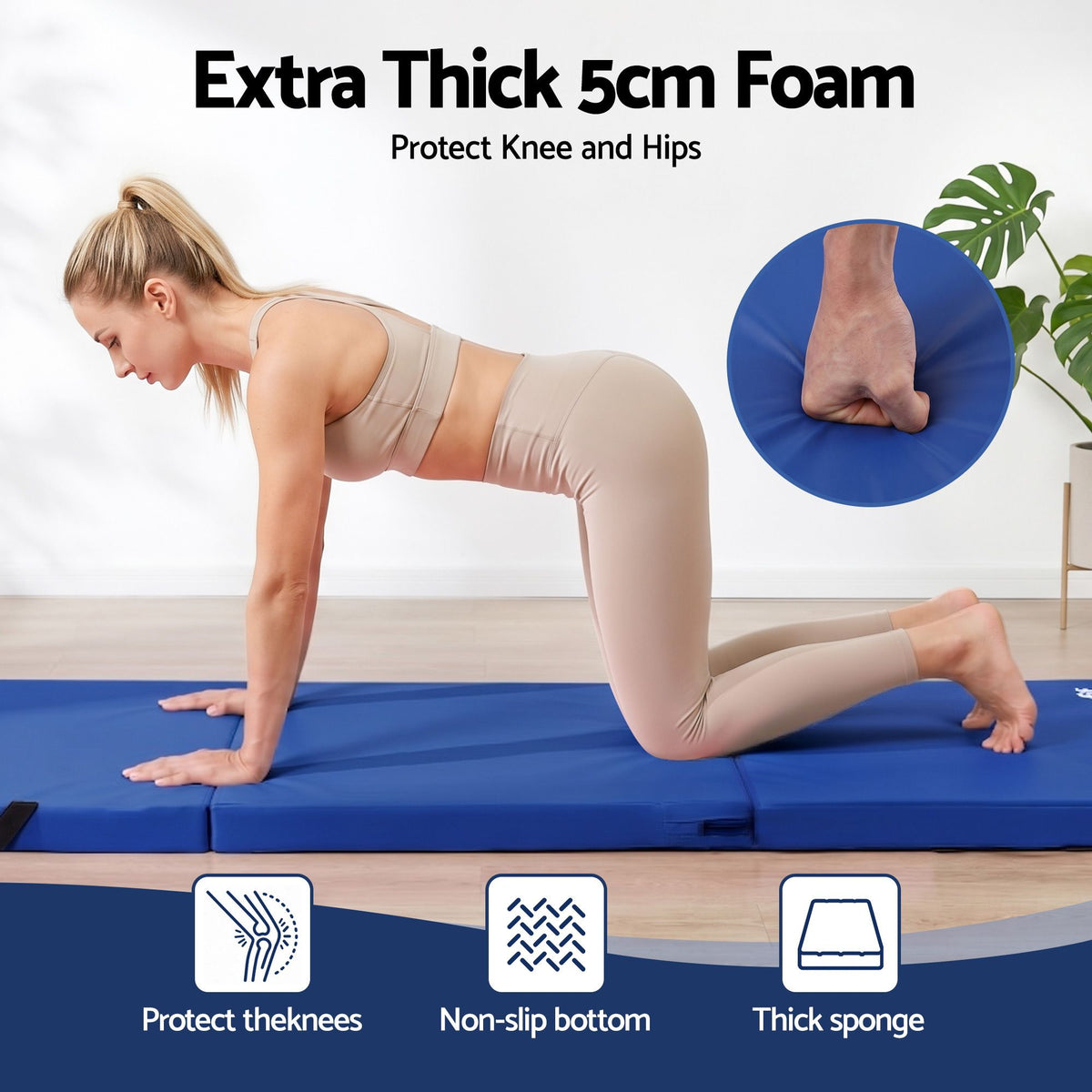 180x60cm Gymnastics Mats Folding Exercise Floor Mat Portable 3 Fold Tumbling Mat Blue