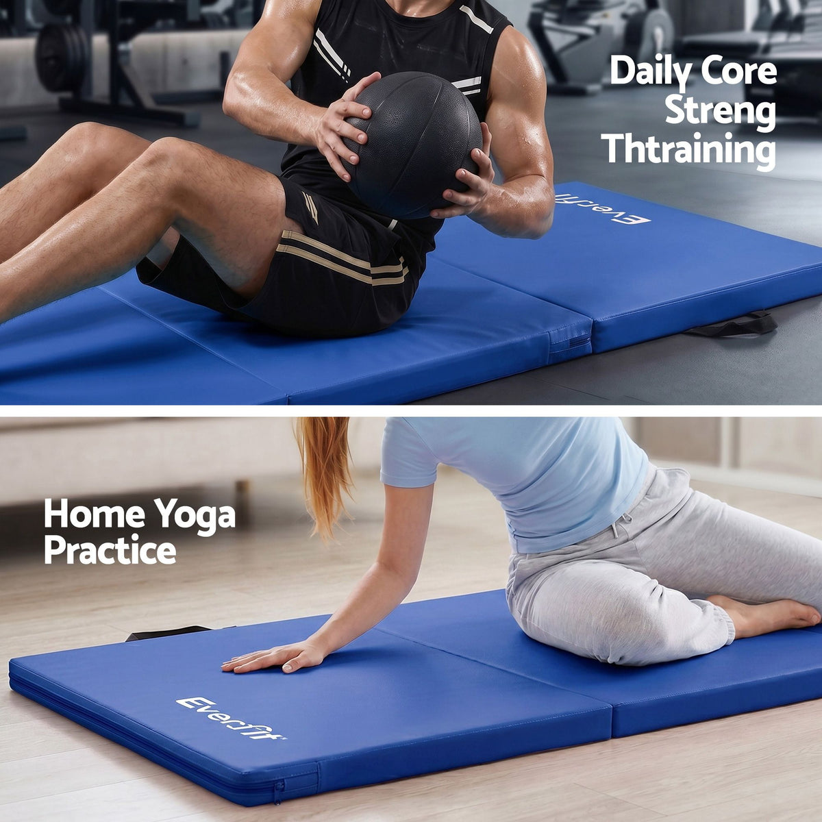 180x60cm Gymnastics Mats Folding Exercise Floor Mat Portable 3 Fold Tumbling Mat Blue