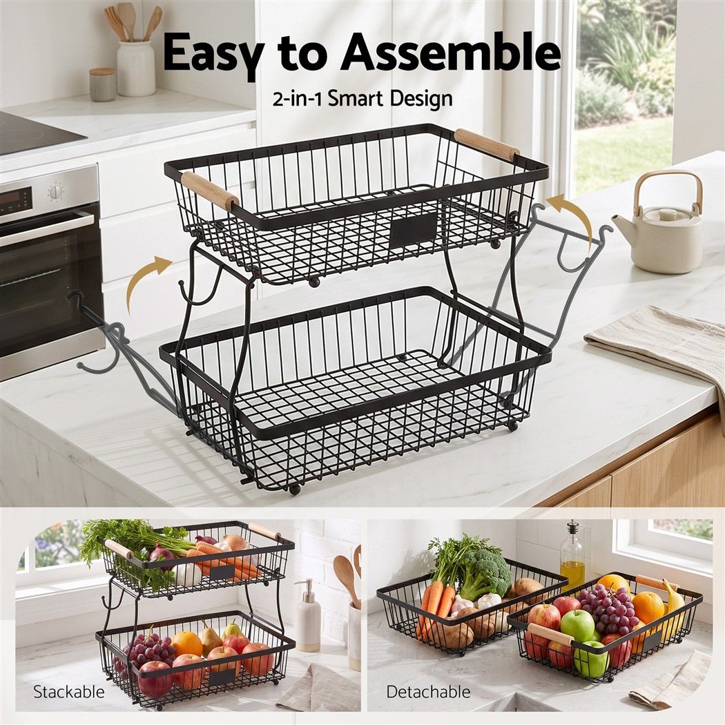 2 Tier Fruit Basket Bowl Detachable Kitchen Food Storage Stand