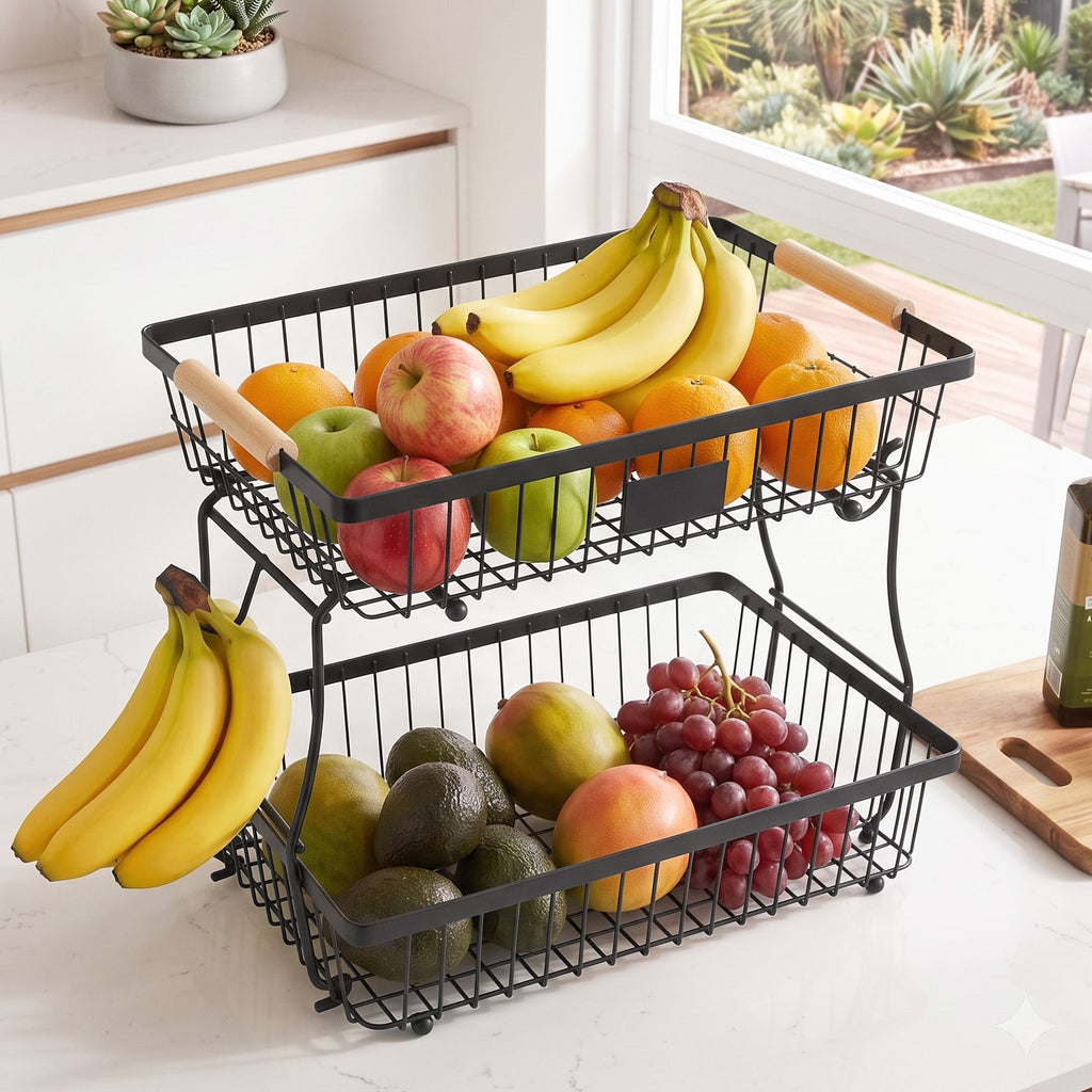 2 Tier Fruit Basket Bowl Detachable Kitchen Food Storage Stand
