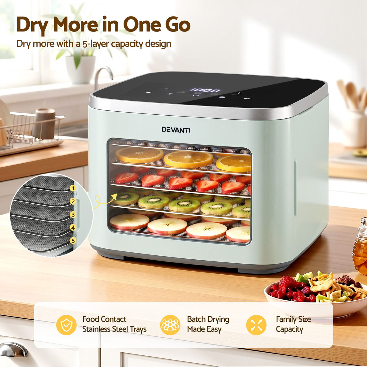 Food Dehydrator Machine 5 Tray Mini Fruit Dryer Maker Green
