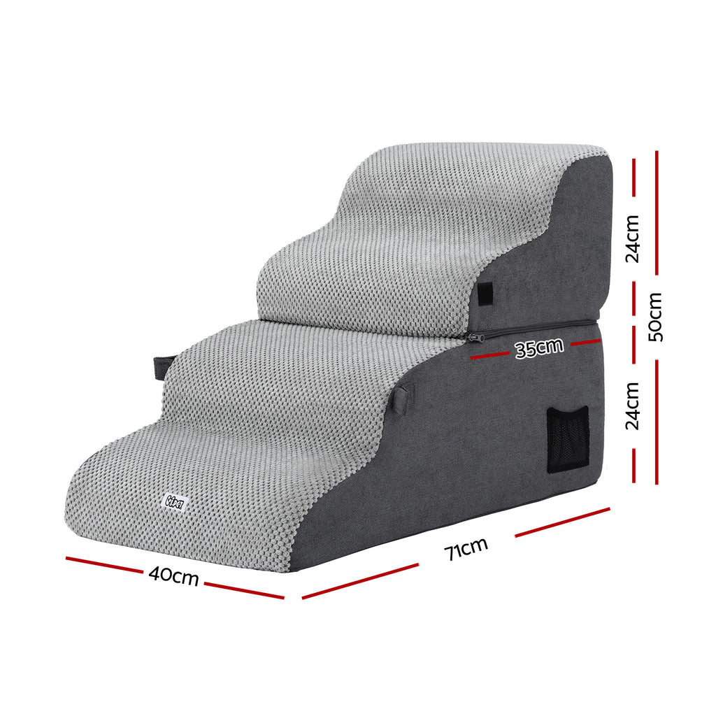 Dog Stairs and Bed 2-in-1 Sofa Car Foam Non-Slip Washable Pet Stairs Indoor Grey
