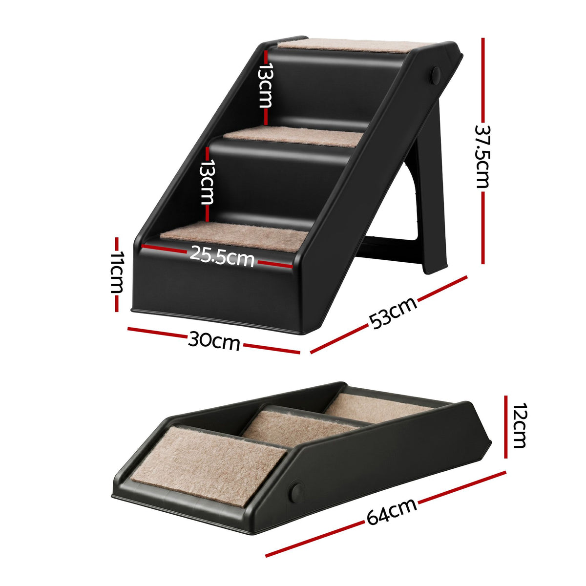 Dog Ramp 3 Steps Pet Stairs For Bed Sofa Car Foldable Portable Ladder Black