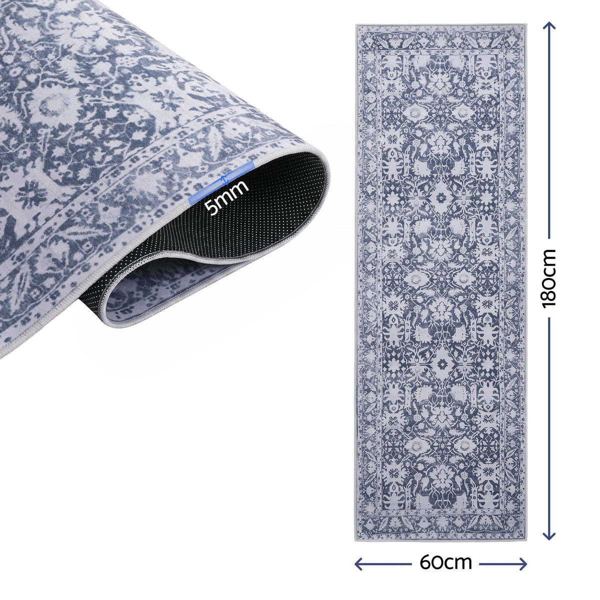 60 x 180 cm Runner Rugs for Hallway Bedroom Pad-Free Dense Dot Backing Stops Slipping &