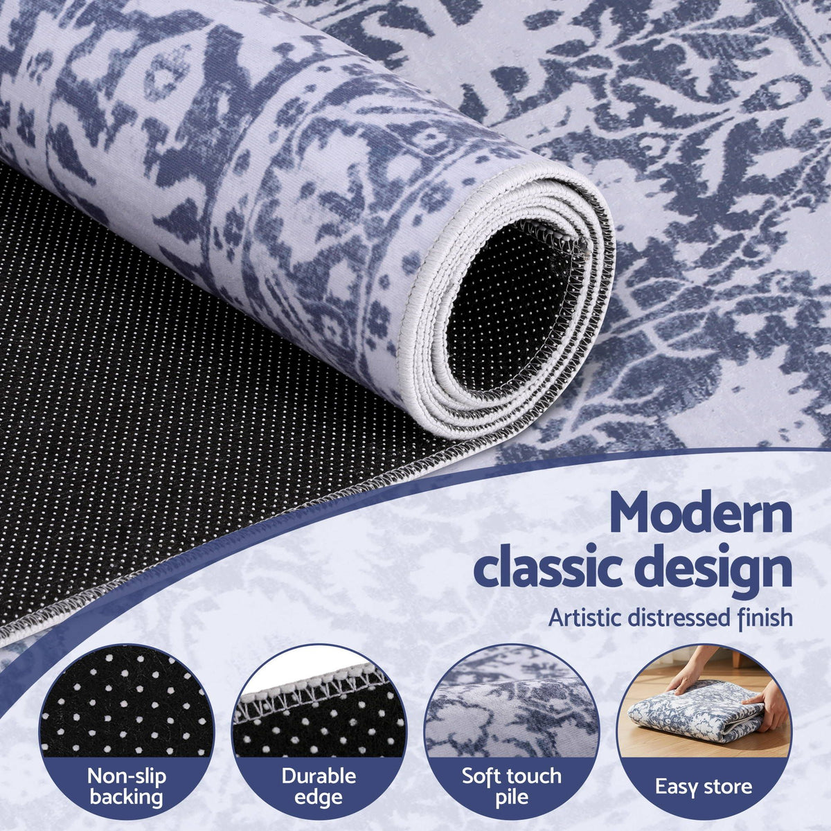 60 x 180 cm Runner Rugs for Hallway Bedroom Pad-Free Dense Dot Backing Stops Slipping &