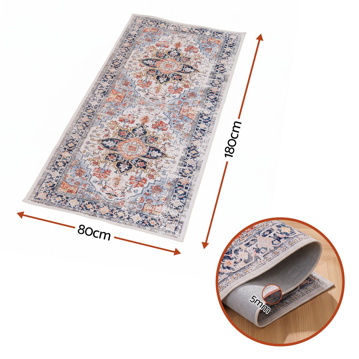 80 x 180 cm Runner Rugs For Living Room No Heavy Rubber Crease-Free Foldable Design For
