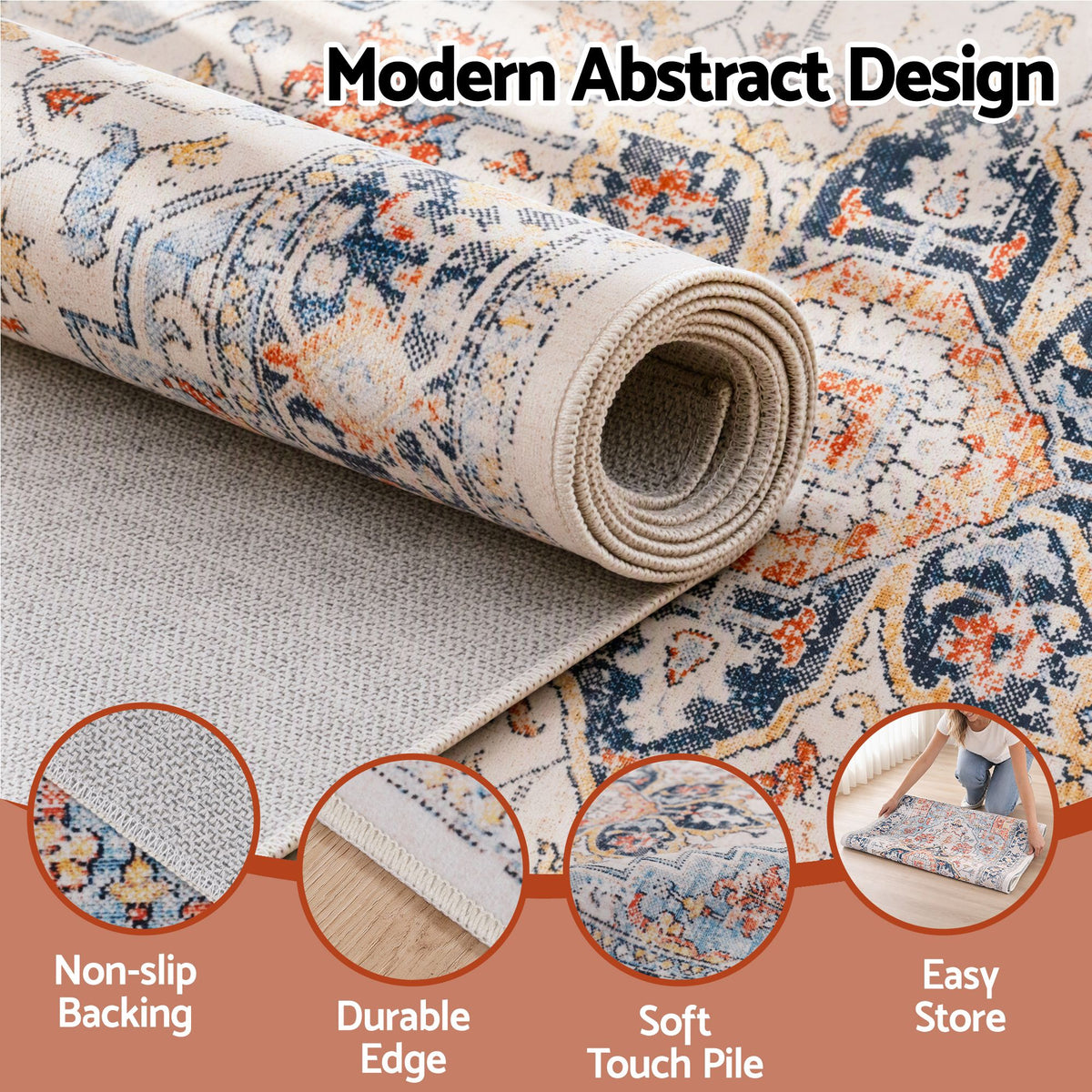 80 x 180 cm Runner Rugs For Living Room No Heavy Rubber Crease-Free Foldable Design For