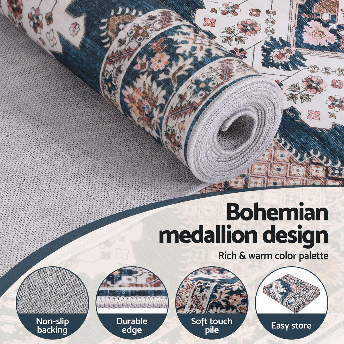 60 x 300 cm Washable Runner Area Rug No Hard Glue Quilt-Like Soft for Home Decor, 0.5cm