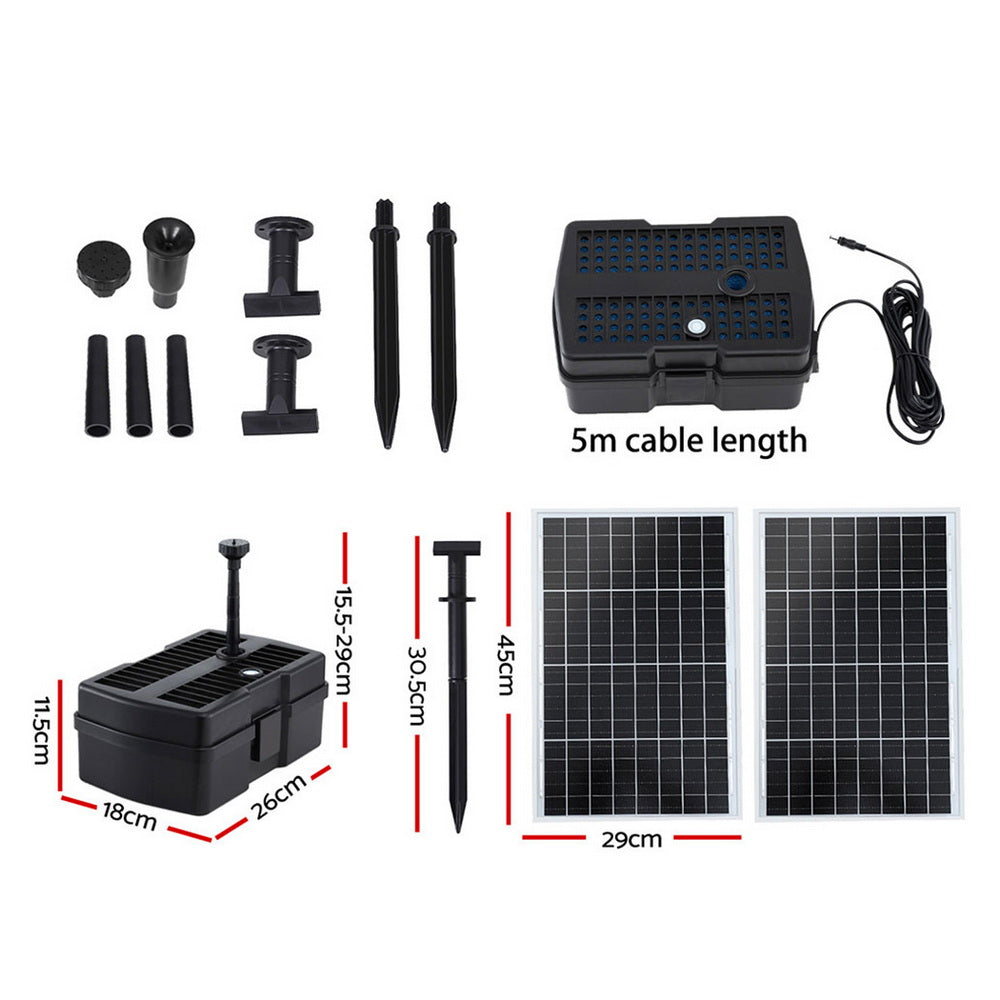 Solar Submersible Water Pond Fountain Pump with Filter Box 6FT 1190L/H