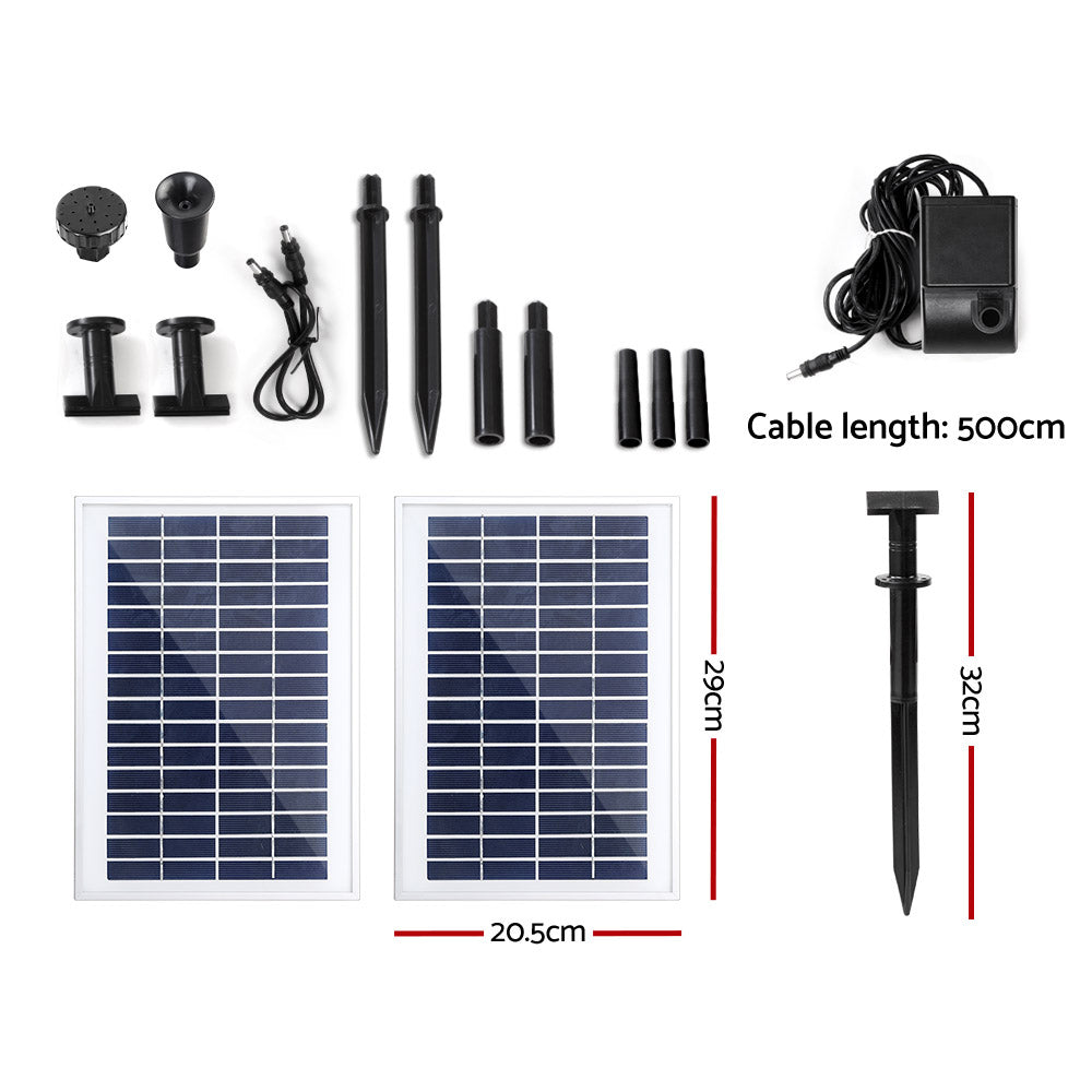 Solar Pond Pump Submersible Water Fountain Kit with 2 Panels 7.2FT