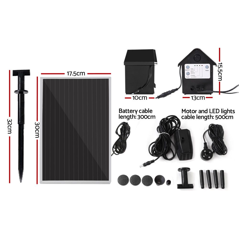 Solar Pond Pump Submersible Water Fountain with Battery Kit LED Lights 4FT