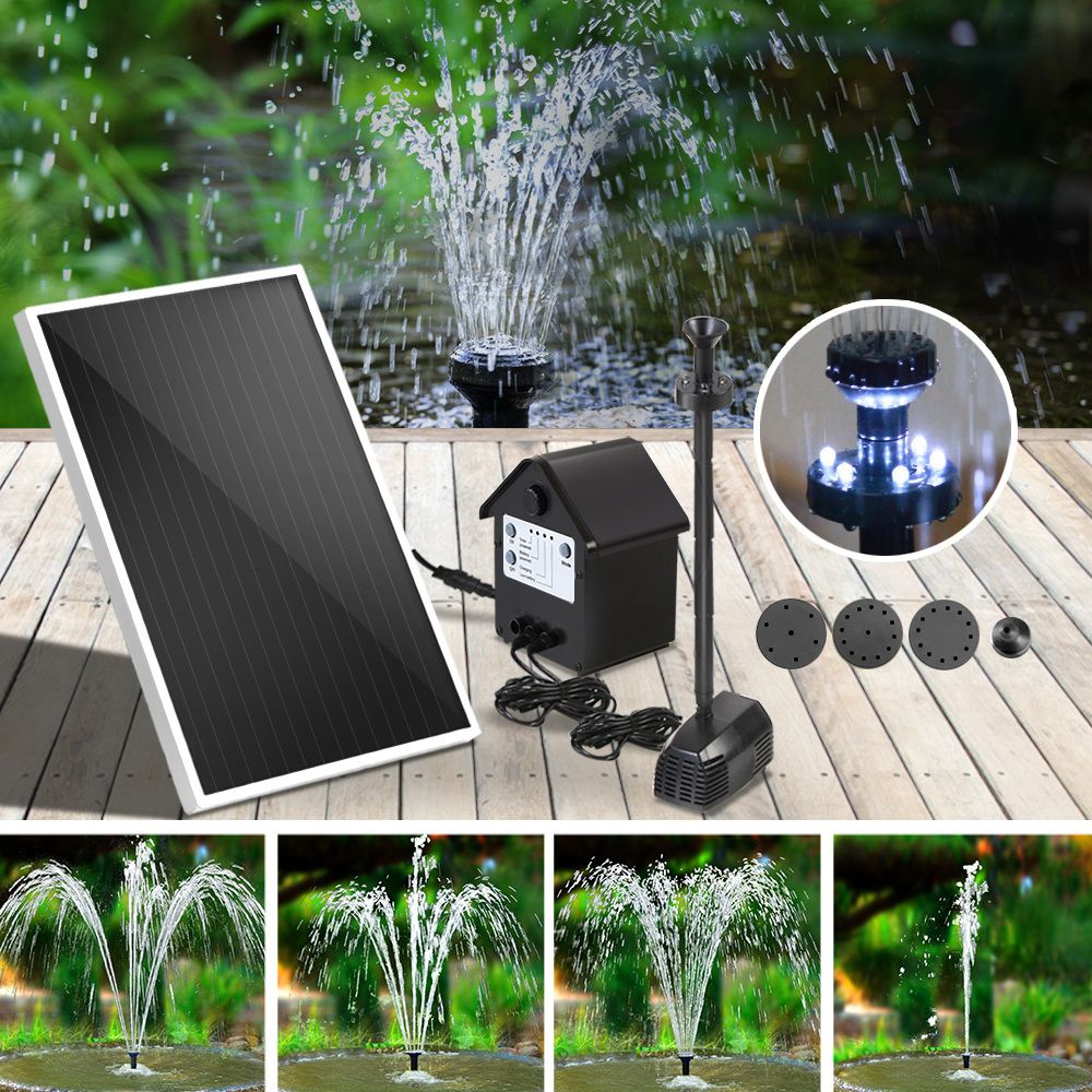 Solar Pond Pump Submersible Water Fountain with Battery Kit LED Lights 4FT