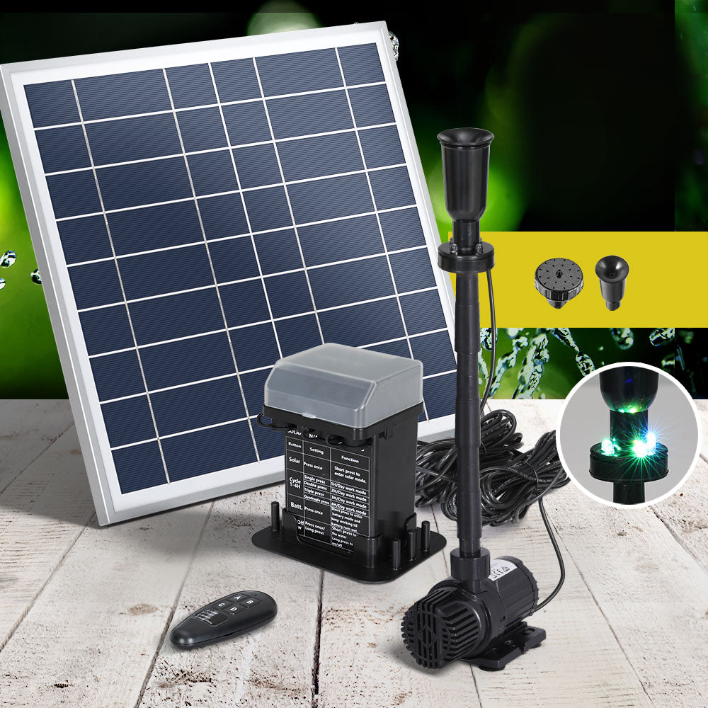 Solar Pond Pump with Battery Kit LED Lights 9.8FT