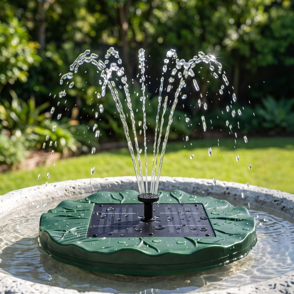Solar Fountain Pumps Bird Bath Floating Lotus Desig Water Feature 31cm