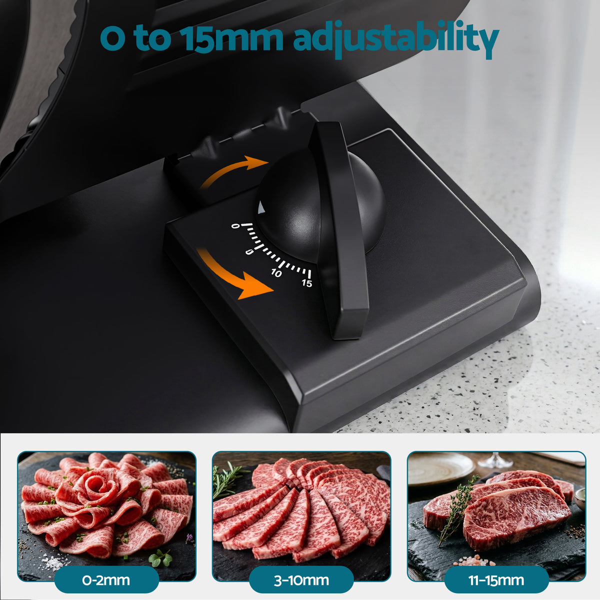 Meat Slicer Bread Vegetable, 200W Power 0-15mm Adjustable Easy Clean Stable Stainless