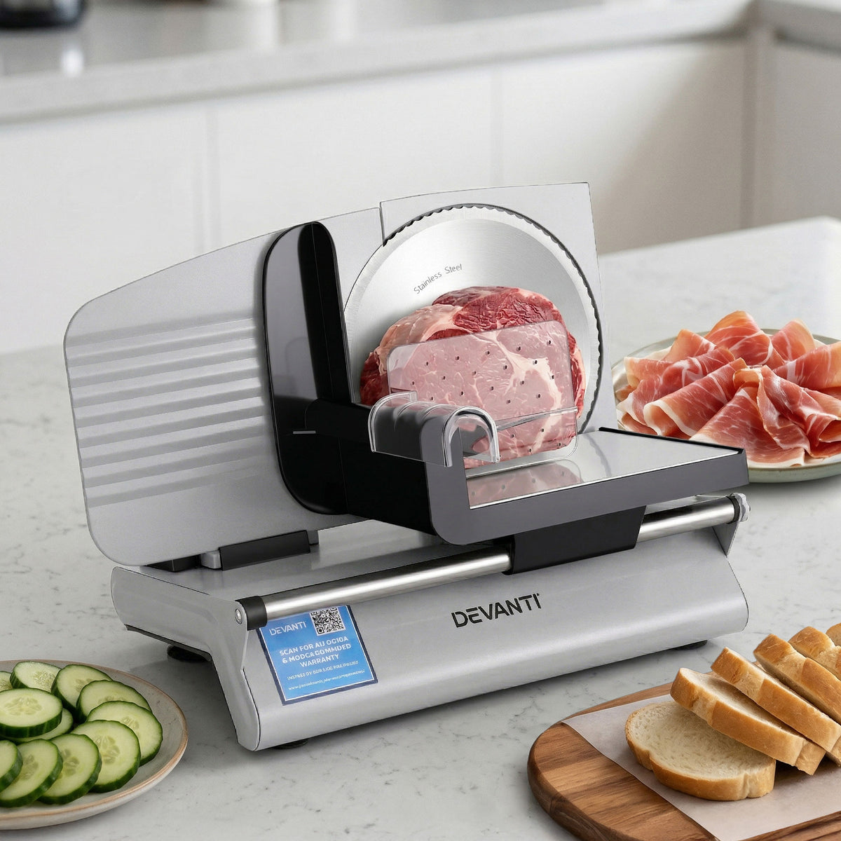 Meat Slicer Bread Vegetable, 200W Power 0-15mm Adjustable Easy Clean Stable Stainless