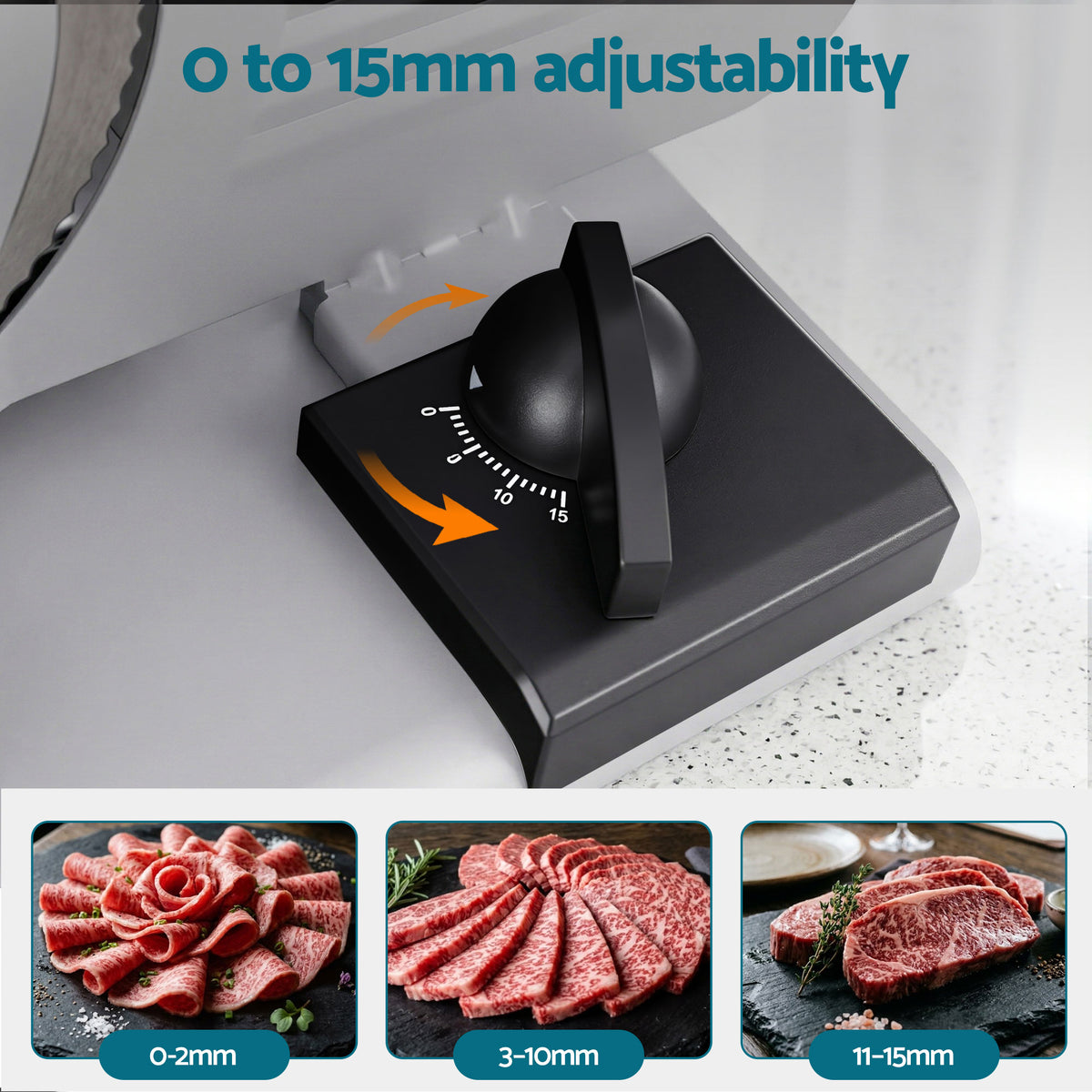 Meat Slicer Bread Vegetable, 200W Power 0-15mm Adjustable Easy Clean Stable Stainless
