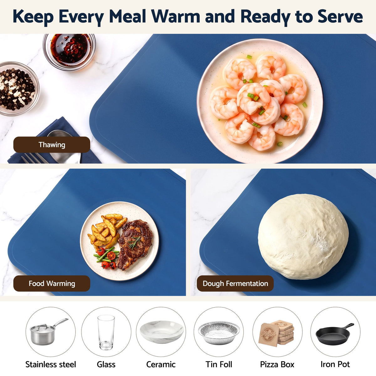 Food Warming Mat 60 x 38cm Electric Food Warmer With Timer