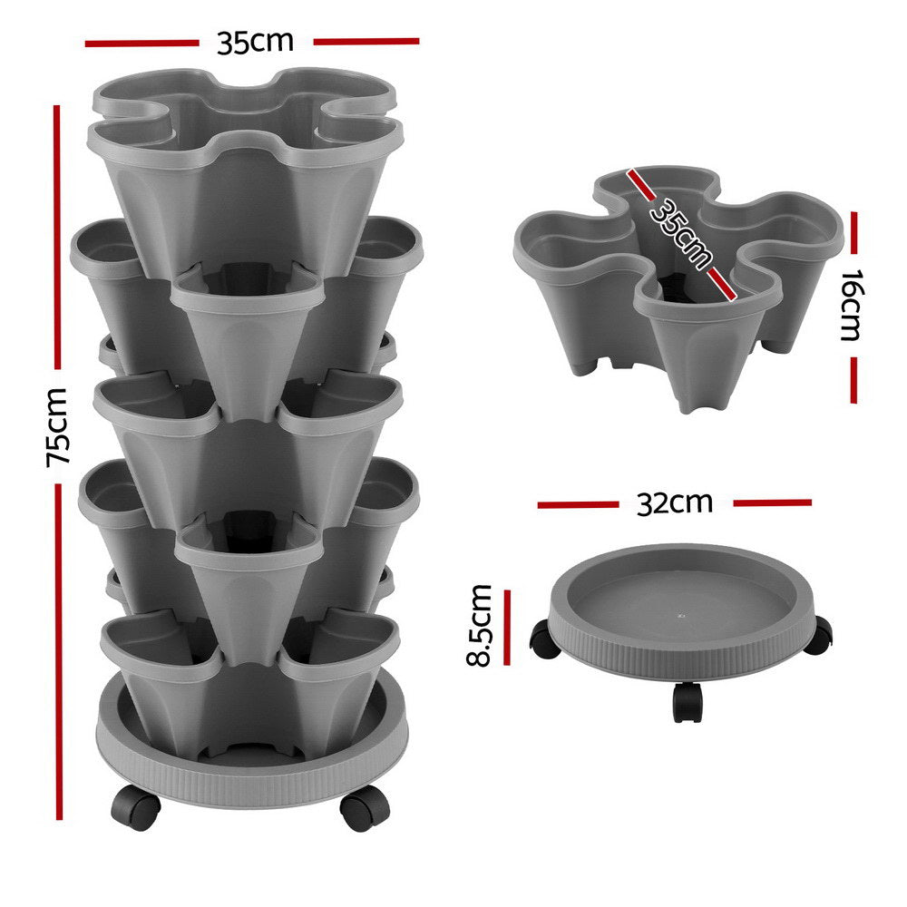 Raised Garden Bed 5 Tier Vertical Garden Grey Strawberry Stackable Planters Herbs Petunias