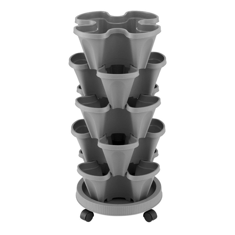 Raised Garden Bed 5 Tier Vertical Garden Grey Strawberry Stackable Planters Herbs Petunias