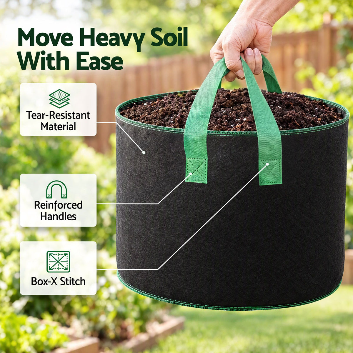 15 Gallon Grow Bags 300gsm thick Aeration Fabric Pots 10 Pack