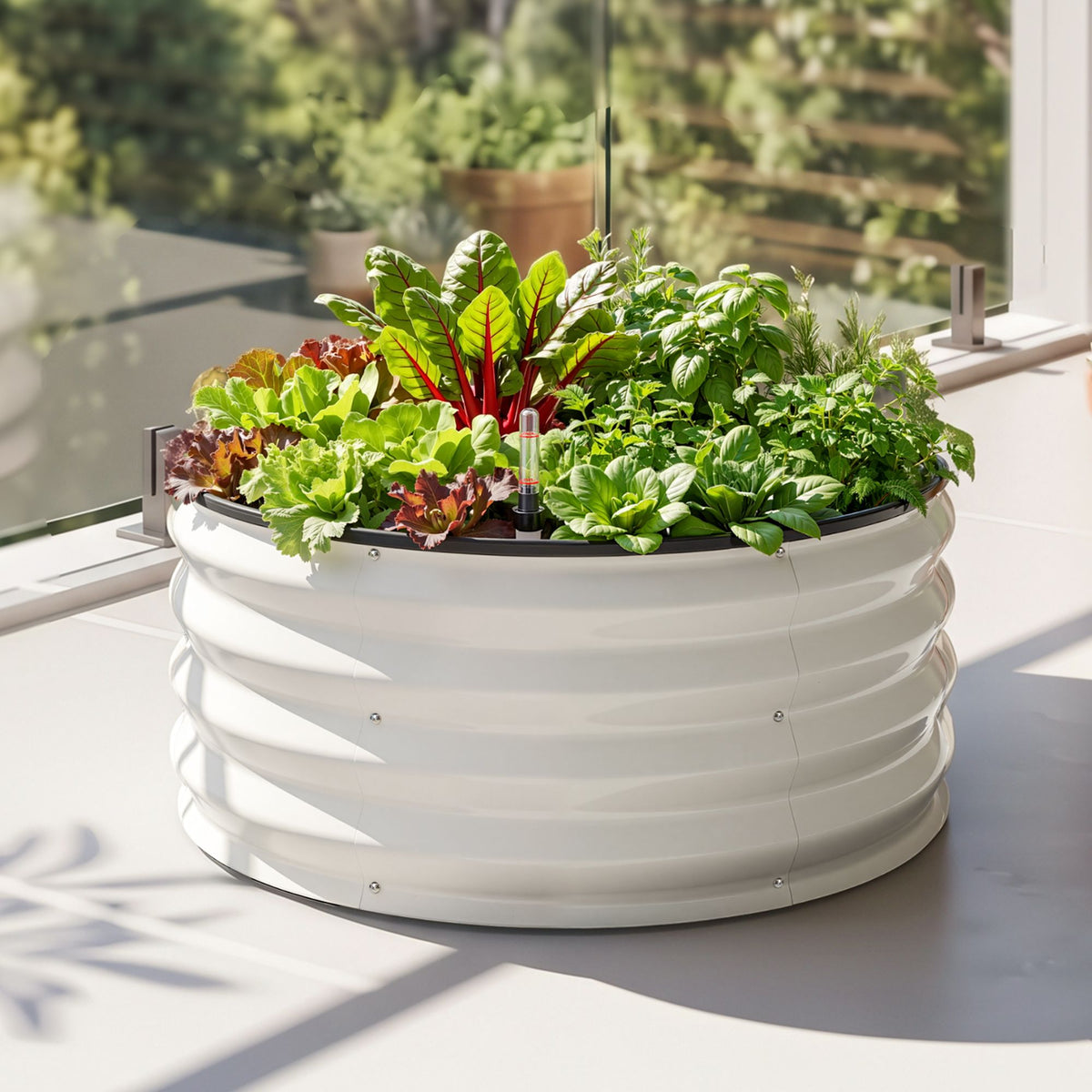 Self Watering Round Garden Bed Galvanised for Balcony Deck 60x60x30cm