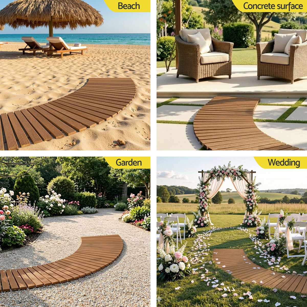 8FT Wooden Garden Pathway Roll-Out Curved Walkway Outdoor Backyard Brown