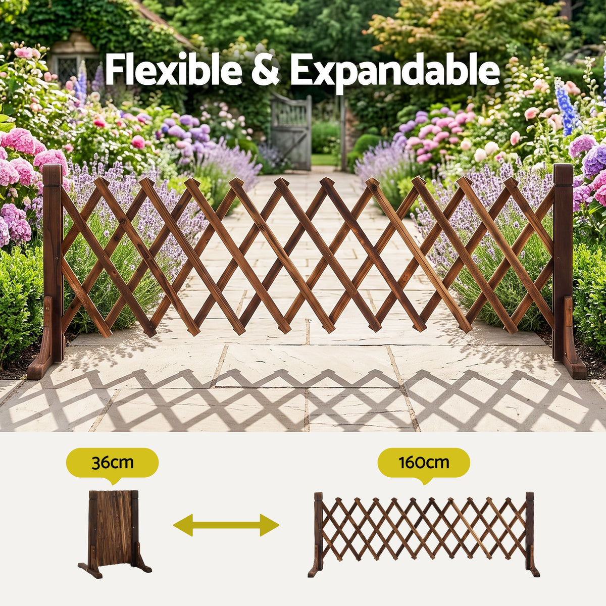 Garden Fences Expandable Wooden Trellis Fence Plant Frame 160cm Brown