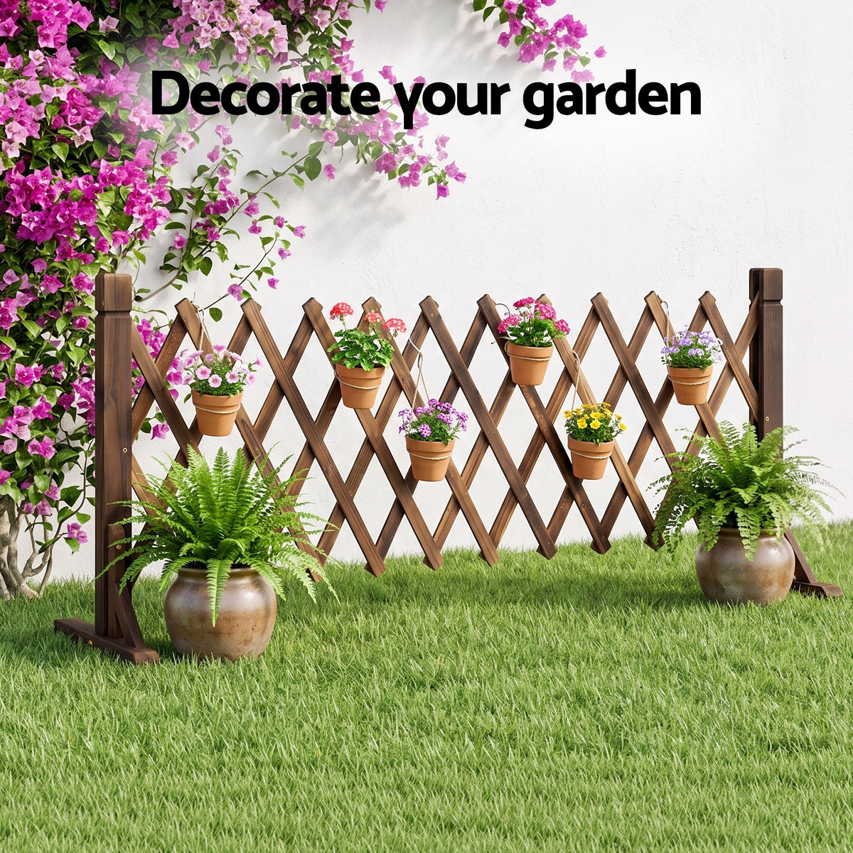 Garden Fences Expandable Wooden Trellis Fence Plant Frame 160cm Brown