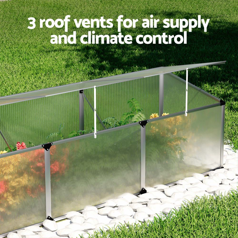 Greenhouse 180x50x50CM Cold Frame Plant Grow Aluminium Polycarbonate Green House
