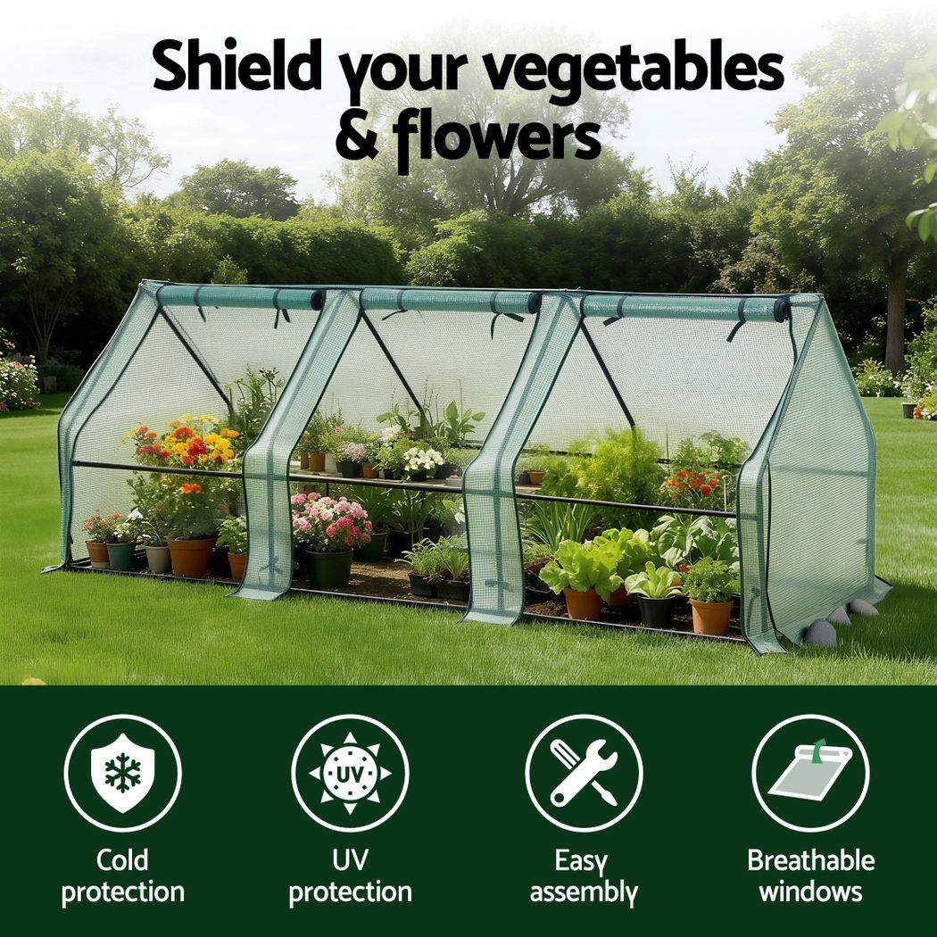 Mini Greenhouse 240x90x90cm Steel Frame PE Cover Outdoor Shelter