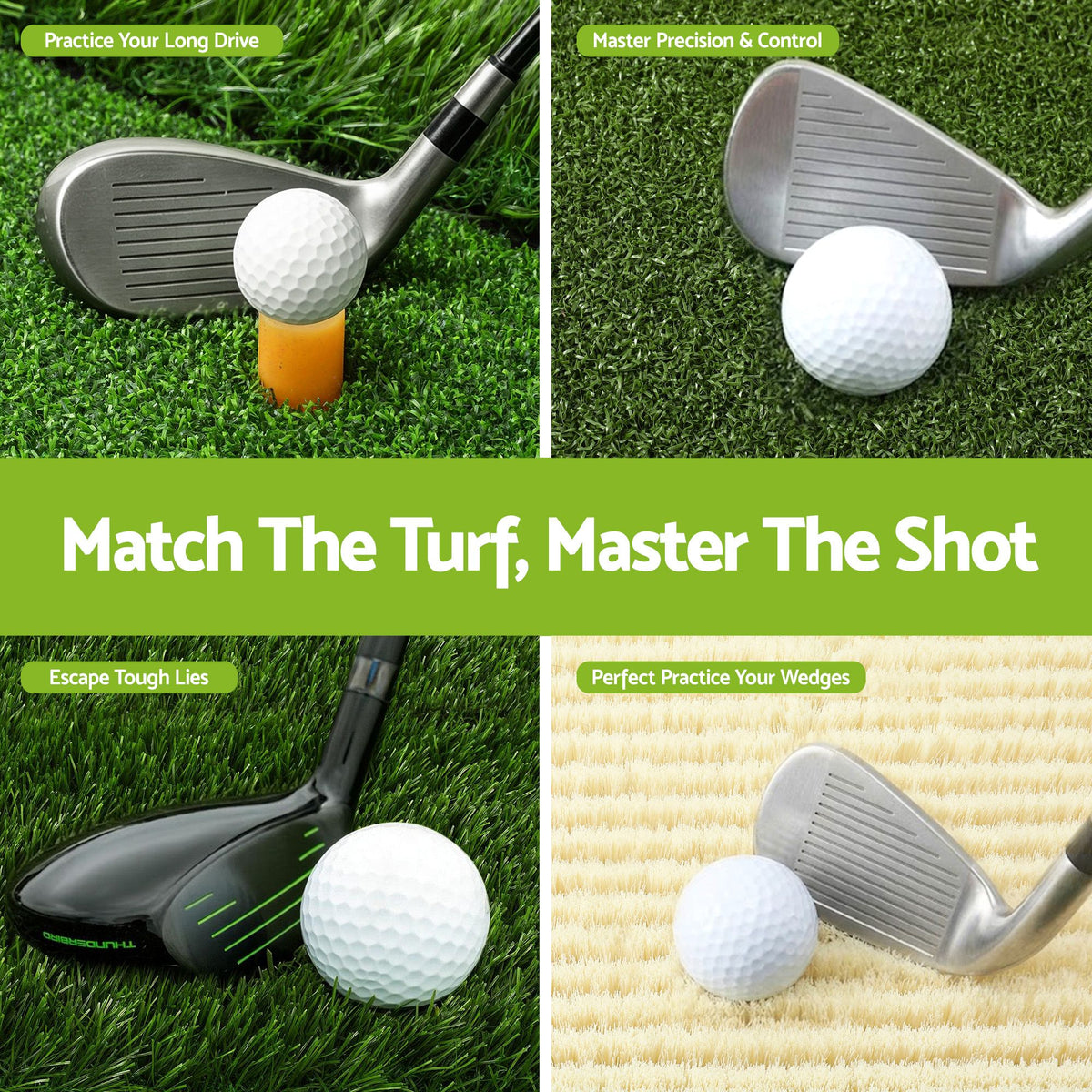 Golf Hitting Mat Practice Turf 4 in 1 Foldable Training Aid Backyard