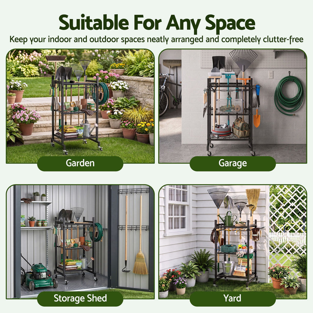 Garden Tool Organizer with Wheels Heavy Duty Garage Yard Storage Cart