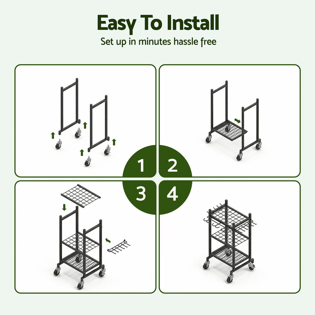 Garden Tool Organizer with Wheels Heavy Duty Garage Yard Storage Cart