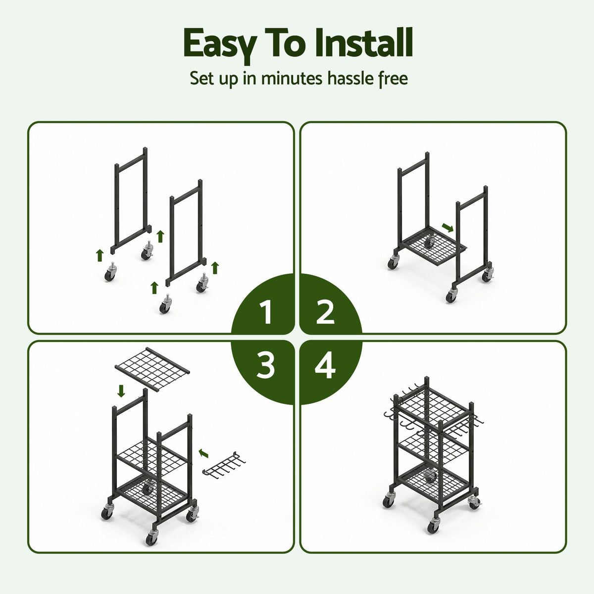 Garden Tool Organizer with Wheels Heavy Duty Garage Yard Storage Cart