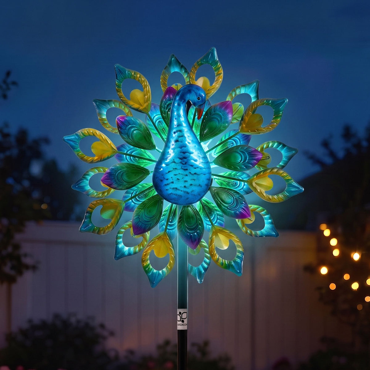 Garden Windmill Solar Light Colorful Peacock Metal Spinner 190cm