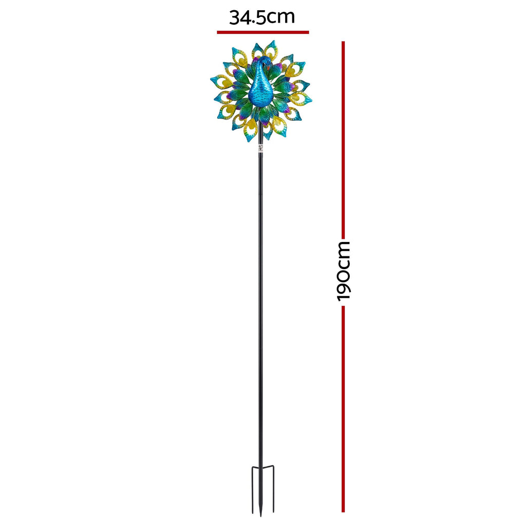 Garden Windmill Solar Light Colorful Peacock Metal Spinner 190cm