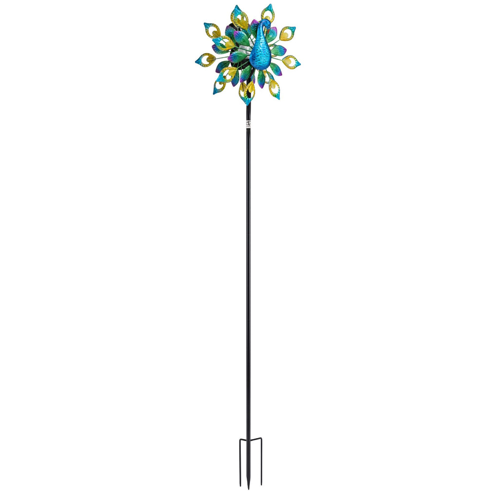 Garden Windmill Solar Light Colorful Peacock Metal Spinner 190cm