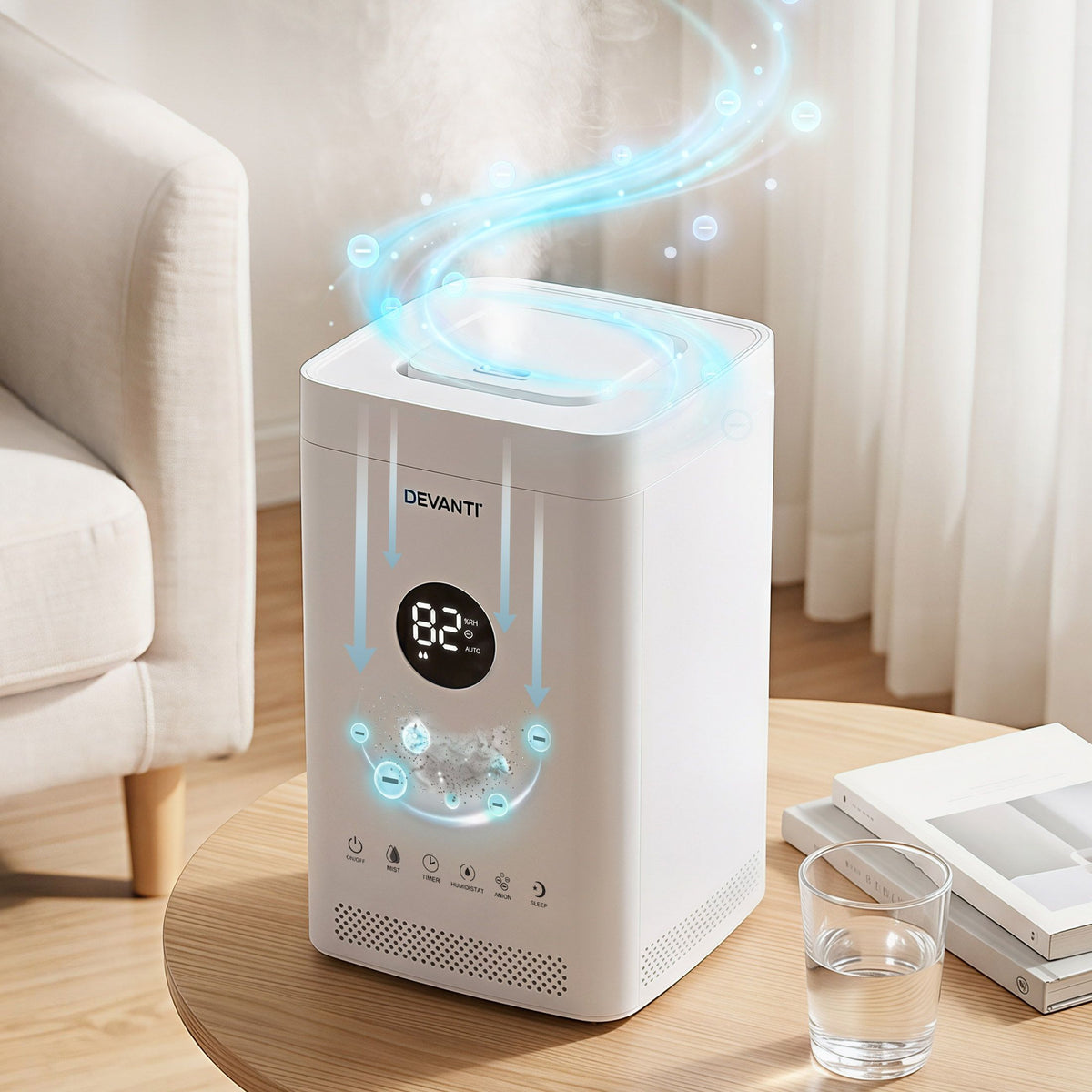 Ultrasonic Humidifier Air Purifier Top Fill Auto Humidity 3.5L White