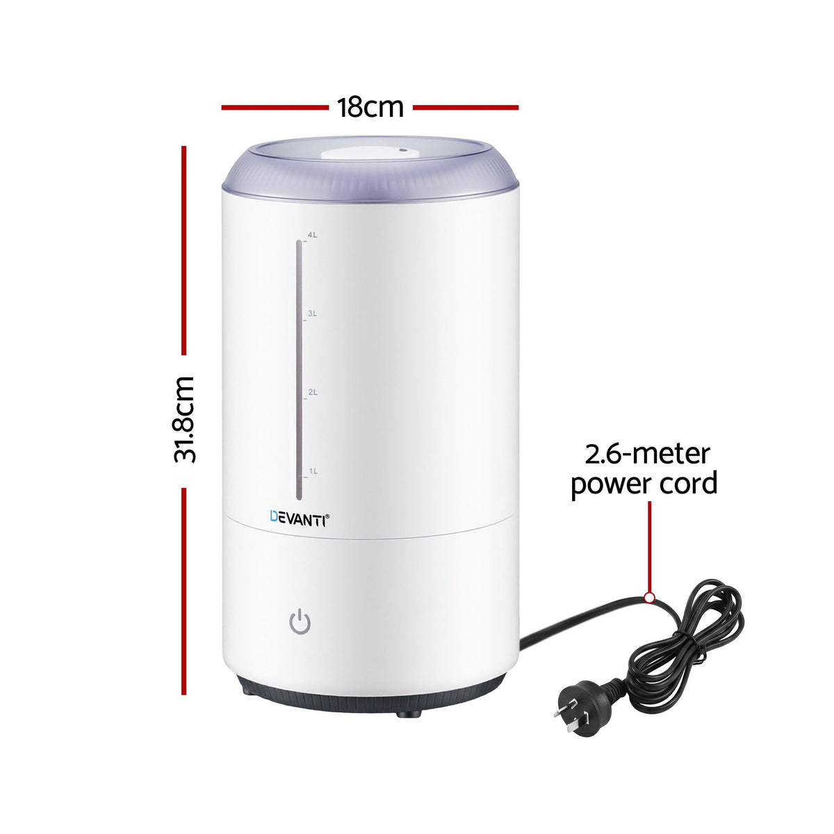 Ultrasonic Humidifier Aroma Diffuser Top Fill Quiet Bedroom 4L White
