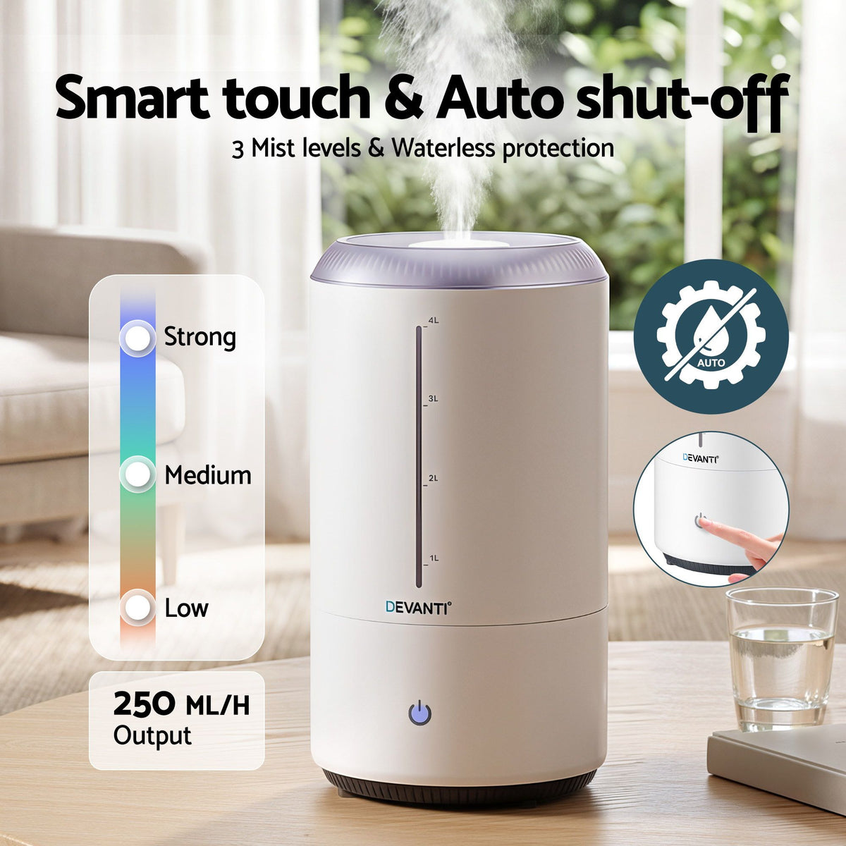 Ultrasonic Humidifier Aroma Diffuser Top Fill Quiet Bedroom 4L White