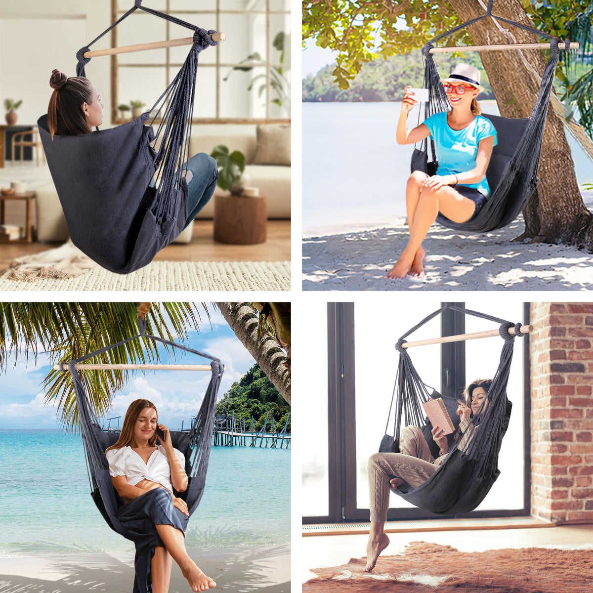 Hammock Chair Outdoor Camping Hanging Hammocks Cushion Pillow Grey
