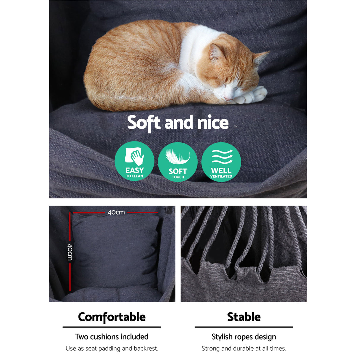 Hammock Chair Outdoor Camping Hanging Hammocks Cushion Pillow Grey