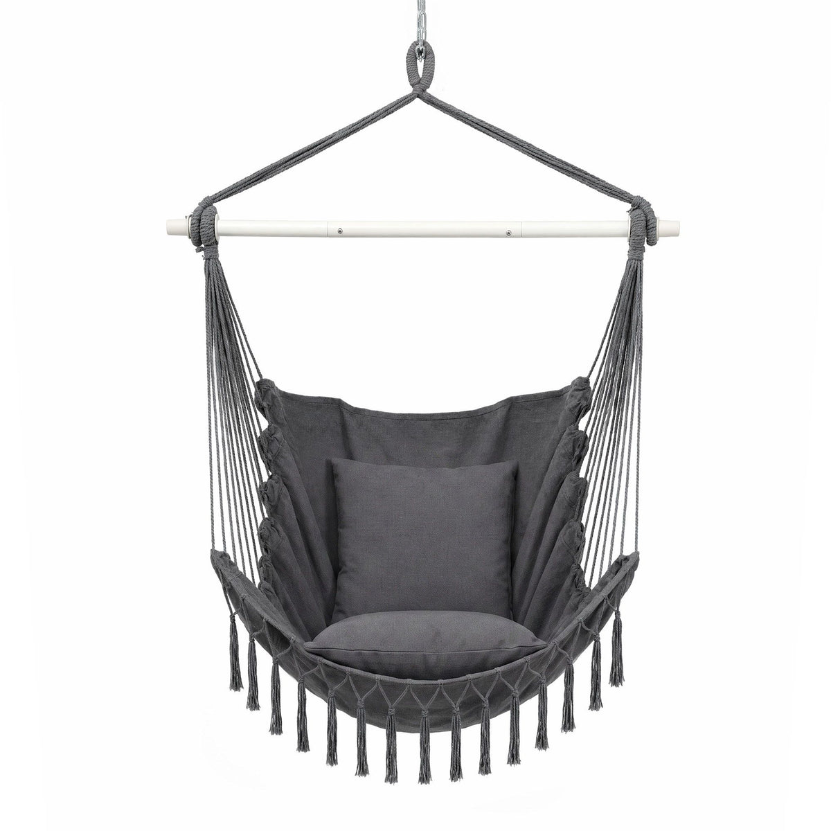 Hammock Chair Camping Macrame Hanging Swing Cushions Metal Bar Grey