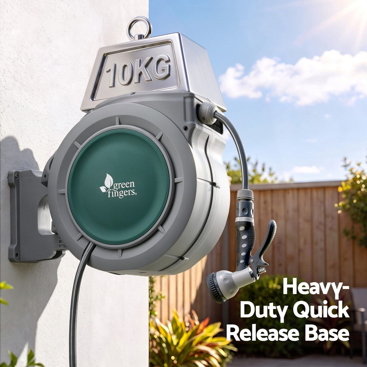 10m Retractable Water Hose Reel, Wall Mounted Garden Hose 9-Pattern Nozzle