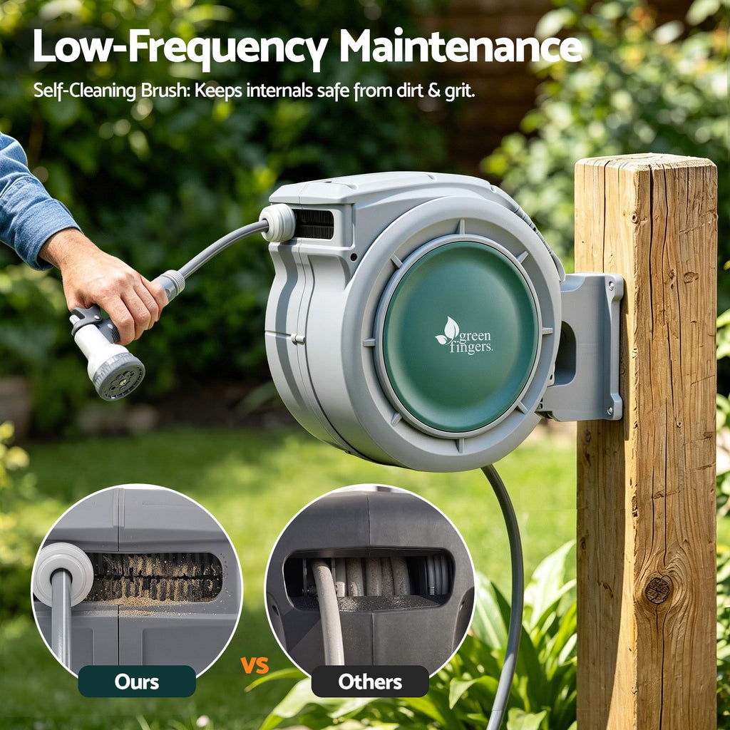 10m Retractable Water Hose Reel, Wall Mounted Garden Hose 9-Pattern Nozzle