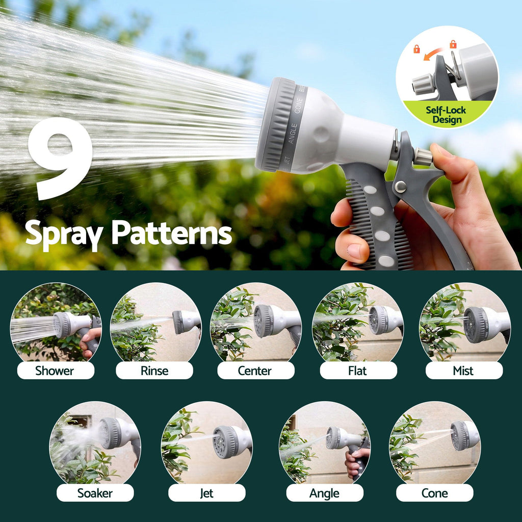 10m Retractable Water Hose Reel, Wall Mounted Garden Hose 9-Pattern Nozzle